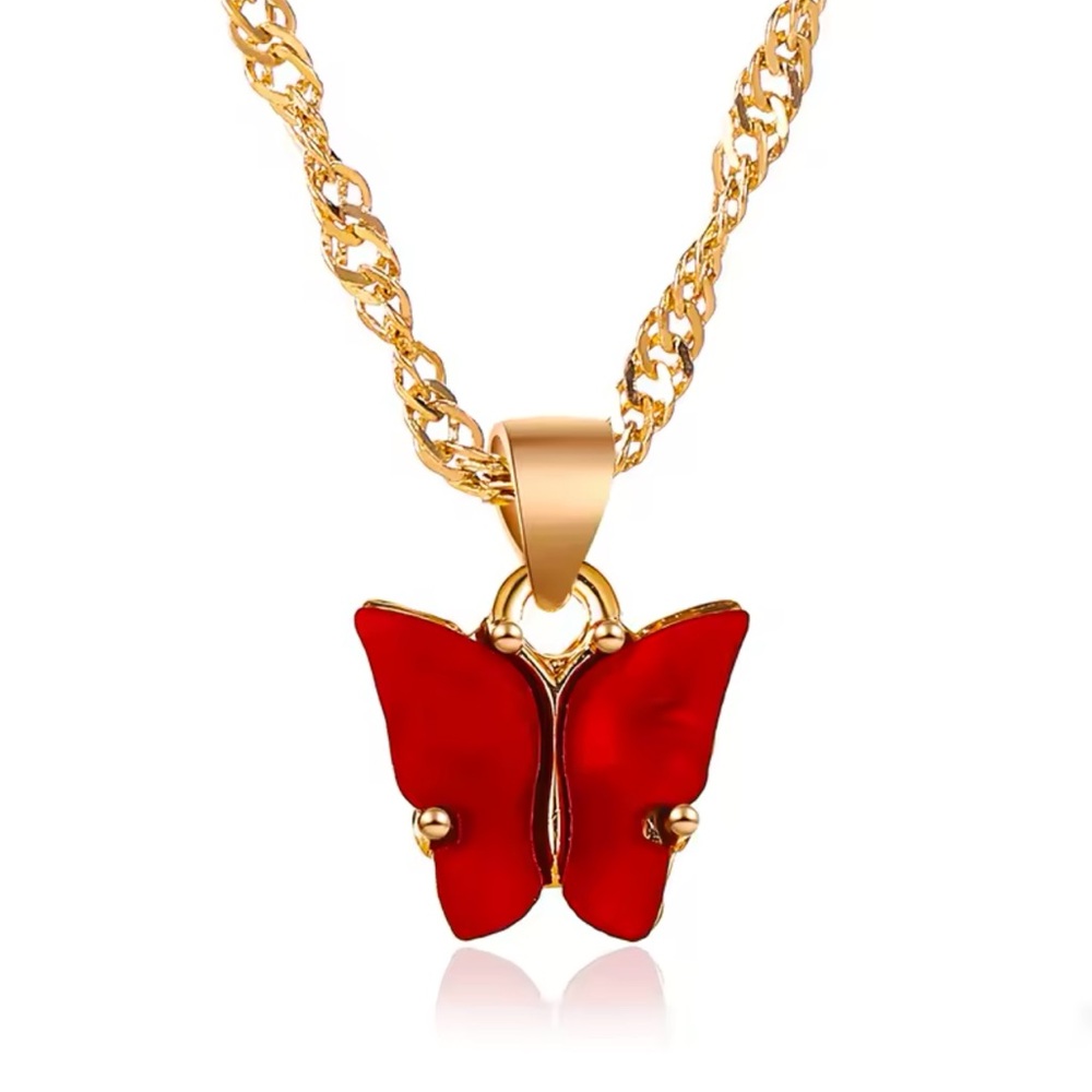 Red Butterfly Stainless Steel Pendant Necklace